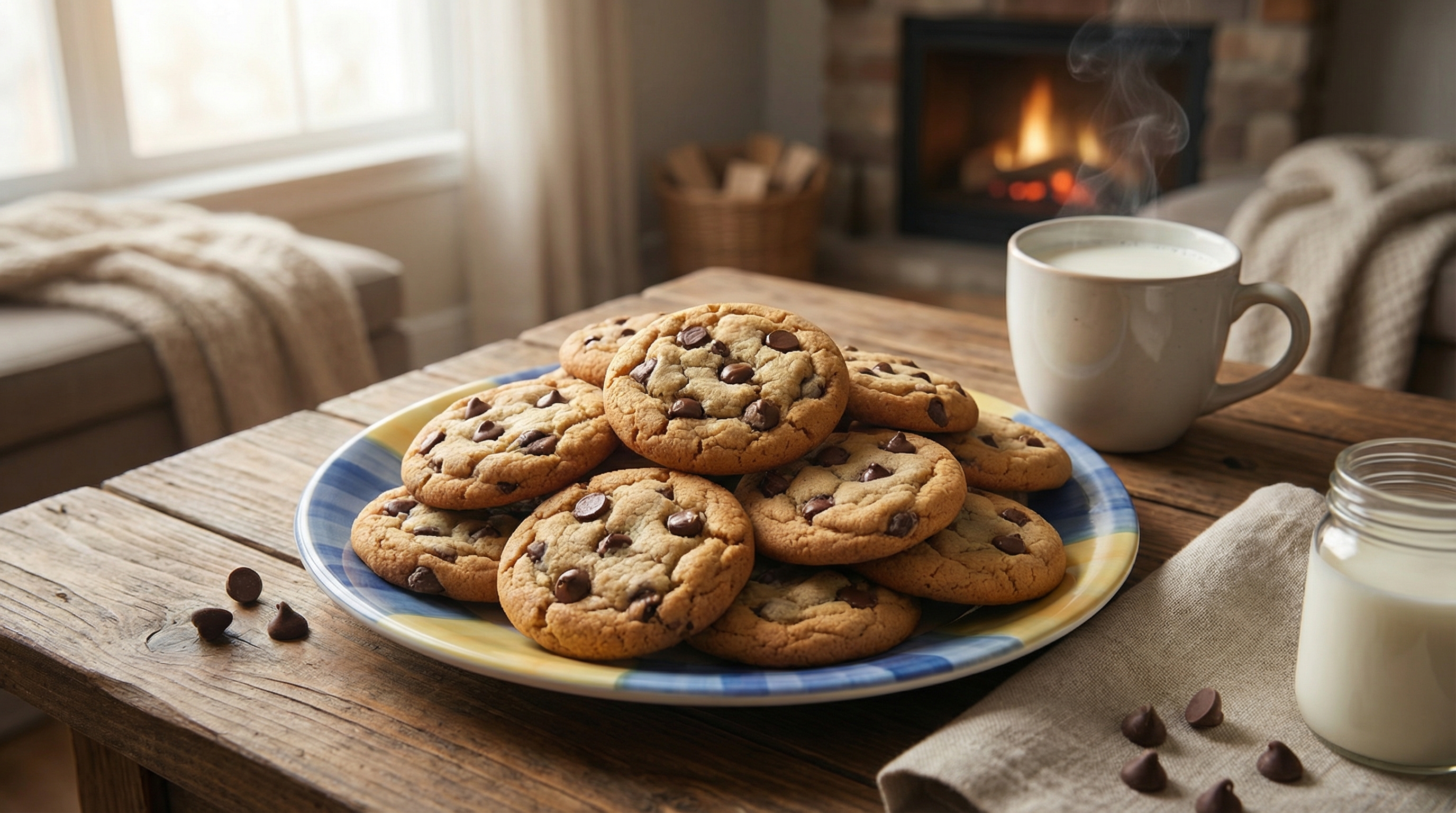 Ingredientes para cookies de chocolate artesanales: mantequilla, azucar, chocolate chips, harina