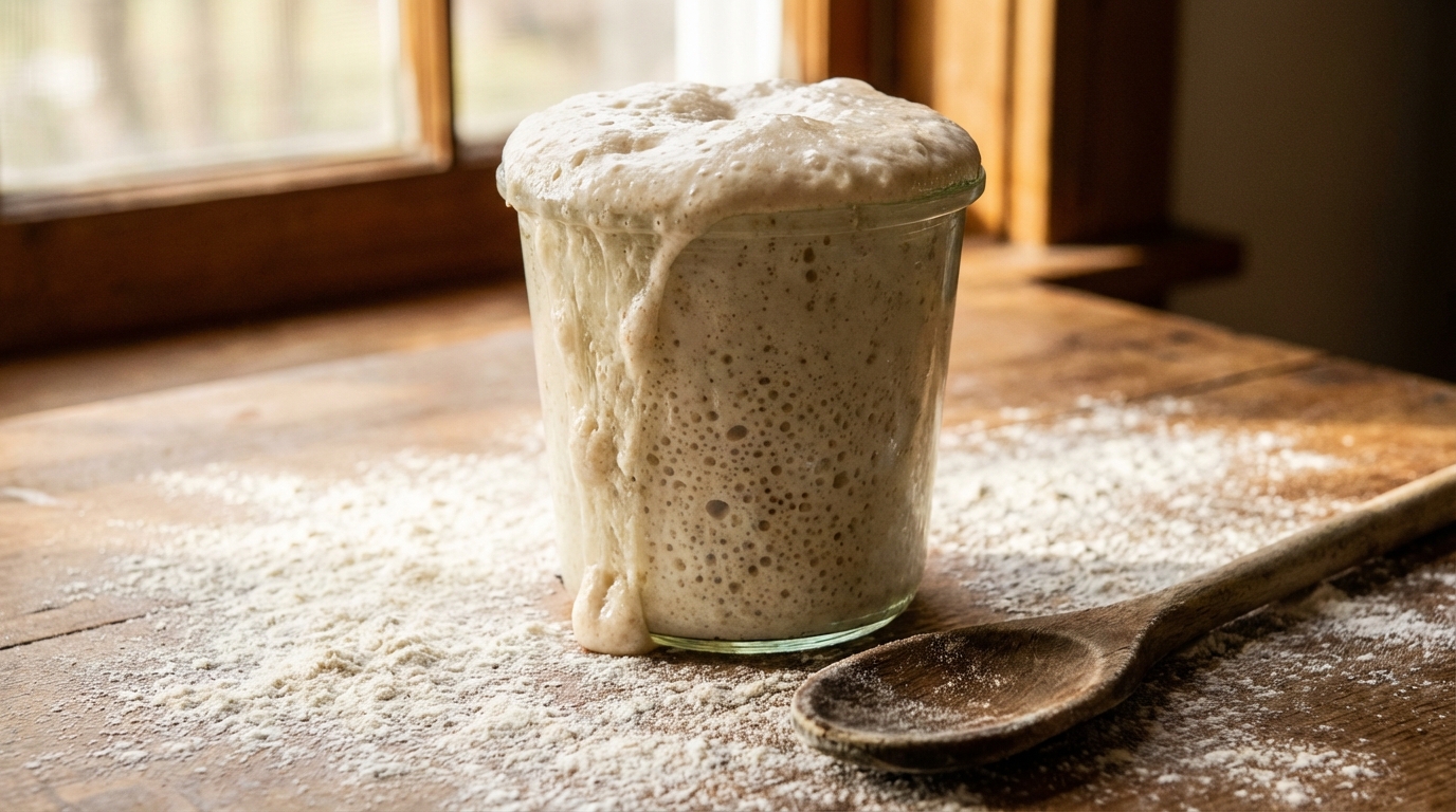 Ingredientes naturales para pan artesanal: harina, masa madre y semillas